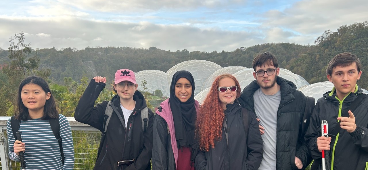 The six students posing for a photo at the Eden Project.